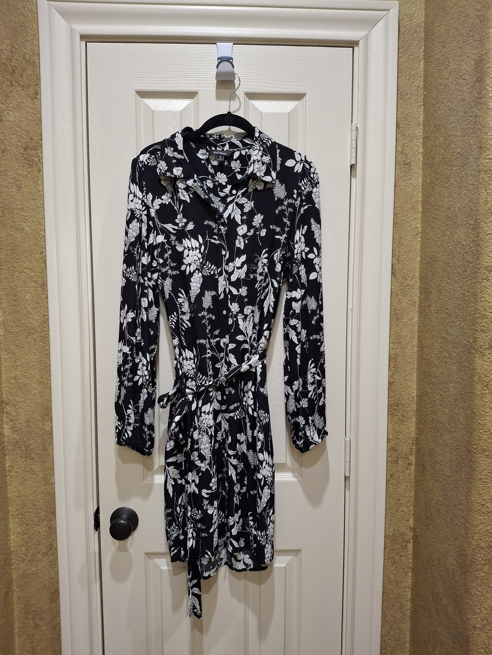 Well Worn Black & White Floral Long Sleeve Shirt Dress
